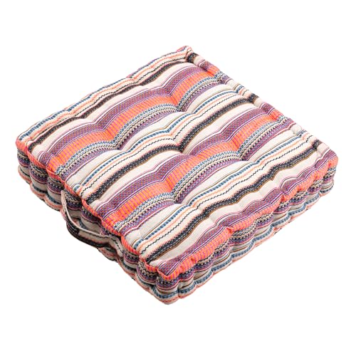 Image of Reversible 60x60x10 cm Woven Quilted Floor Cushion Multi Stripe with Cotton Filler for Seating, Patio Seat, Meditation, Yoga, Pooja, Guests, Living Room, Bedroom, Large Size