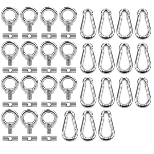 AstarFavor 15 Piezas Topes para riel y 15 Piezas Mosquetones de Acero Inoxidable, Topes de riel para Toldo Gancho para Toldo Accesorios de riel para Camping Caravana Autocaravana