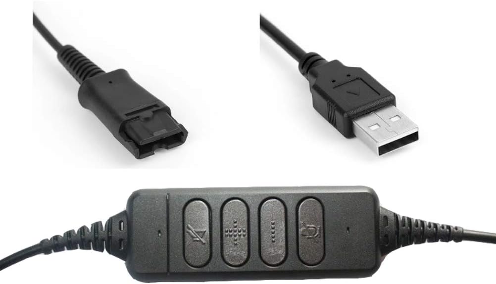 Premium Headset QD (Quick Disconnect) Connector to USB Adapter Cable w/Volume Adjuster, Mute for Speaker & Microphone Compatible with Any Plantronics QD Plug Headset (1 Cable)