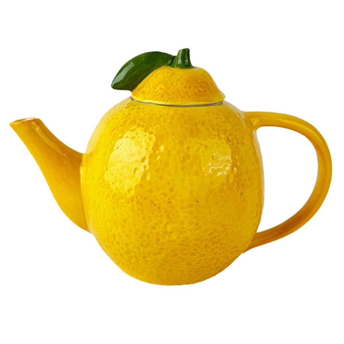 Tetera Limon Cerámica Amarilla para Infusiones y Té, Ideal para Regalos y Decoración de Cocina