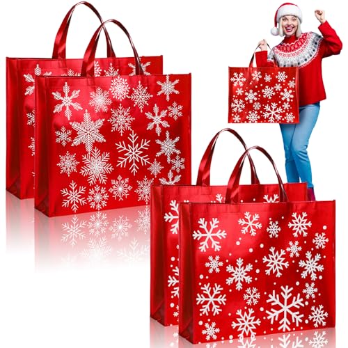 PerKoop 4 Pcs Extra Large Christmas Snowflake Gift Bags Red Tote Bag