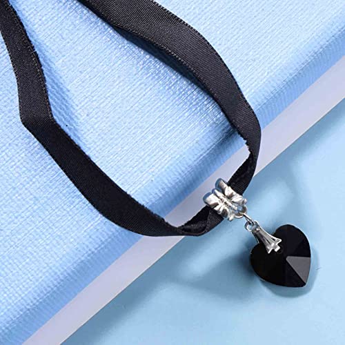 Yheakne Punk Black Velvet Choker Necklace Love Heart Pendant Necklace Vintage Black Satin Choker Necklace Gothic Retro Leather Collar Necklace Chain Jewelry For Women And Girls Prom Party Gifts #TOP2