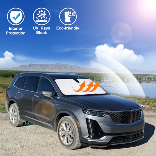 Image of Windshield Sun Shade Custom Fit for 2020-2024 2025 Cadillac XT6 Accessories Foldable Sunshade Sun Blocker Protect Car from Sun Rays & Heat Damage Keep Car Cooler