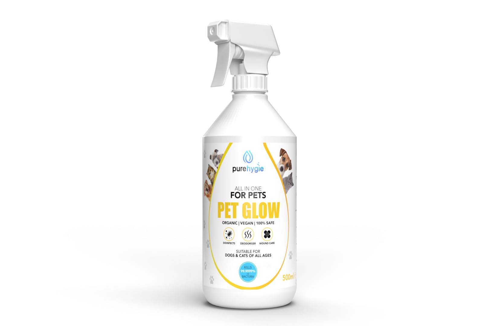 Pure Hygie Pets All In One Natural Antiseptic Spray - Antibacterial Antifungal Antiviral Deodoriser for Dogs Cats All Animals Itchy Skin Minor Wound Care and Skin Health | 500ml