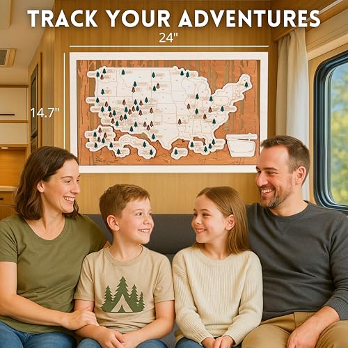 Image of National Parks Map - USA Travel Tracker with Checklist, Pins & Stickers - Adventure Gift for Park Lovers, Couples & Families, Bucket List Wall Art Decor