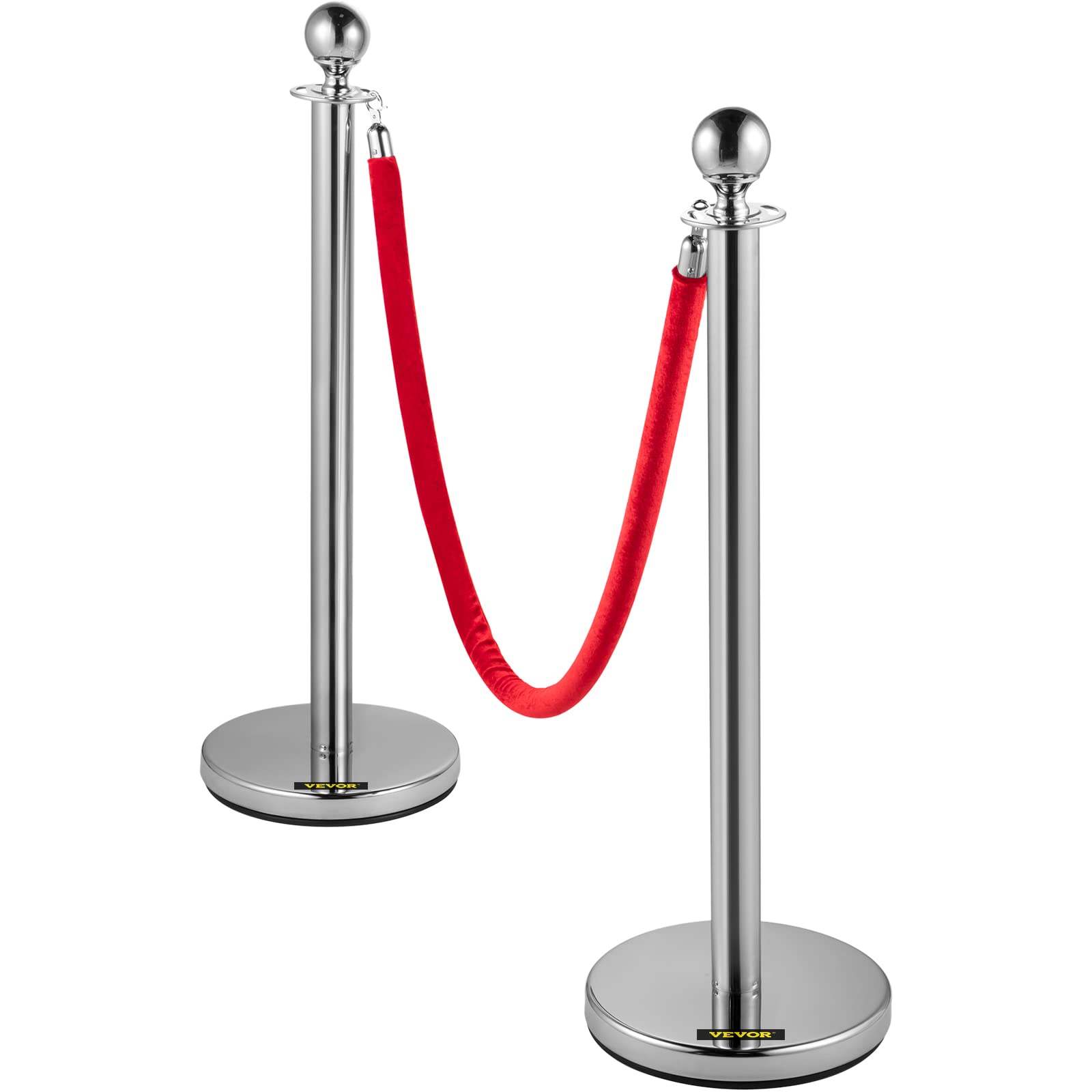 Mophorn Palo separatore a nastro estensibile 4 set barriere di sicurezza a 2 corde, lunghezza della corda 1,5 m argento