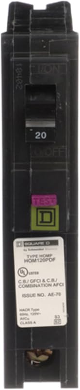 Square D by Schneider Electric HOM120PDFC Homeline Plug-On Neutral 20 Amp Single-Pole Dual Function (CAFCI and GFCI) Circuit Breaker, (Pack of 4)