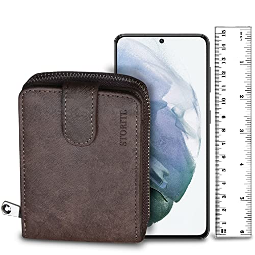 Dark Brown Unisex Adults 11 Slot Zipper Card Holder Wallet, Modern, RFID Protected, Faux Leather4