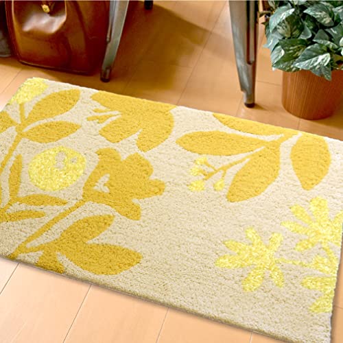 【StorePocket】 スミノエ 玄関フックマット ハチ マット 玄関マット 約45×75cm ハチ 室内 屋内 お洒落 おしゃれ 北欧 滑り止め ふかふか フラワー&リーフ柄 新生活 モダン フックマット イエロー 黄色