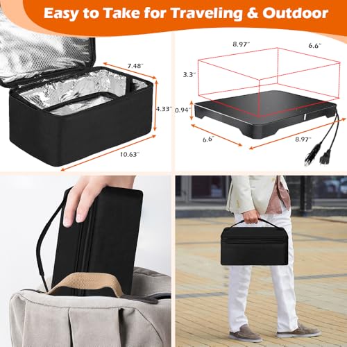 PHIWILLS 80W Portable Oven Food Warmer, 12V/24V, 110V/220V Electric Heated Lunch Box, Personal Microwave for Reheating & Cooking Meals in Car, Truck, Office, Worksite, Camping, Potlucks - Image 7