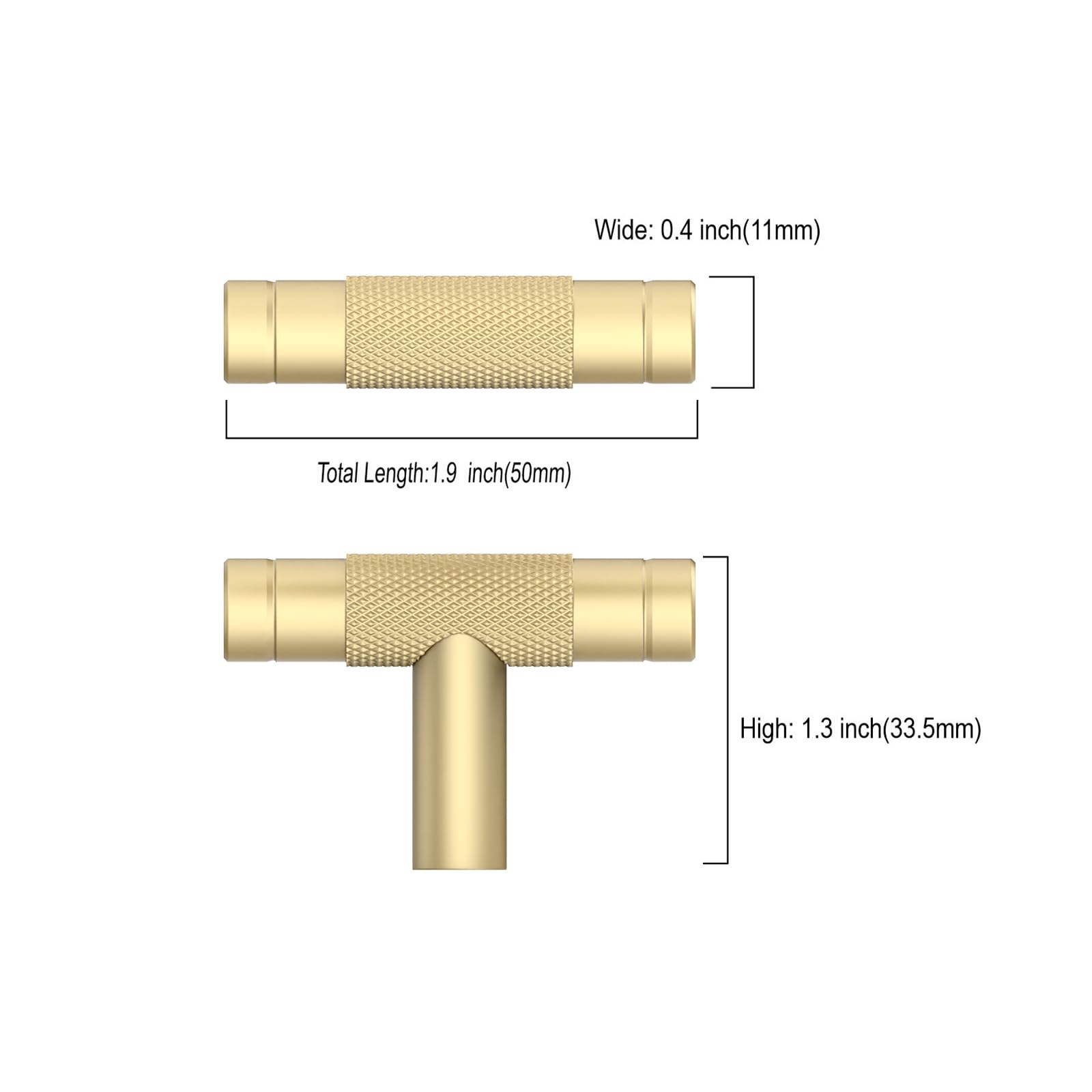 Amerdeco 10 Piezas Pomos y Tiradores en Forma de T, Oro, para Cocina y Armarios, Tirador de Puerta en Aleación de Aluminio, Agujero Único UK0026