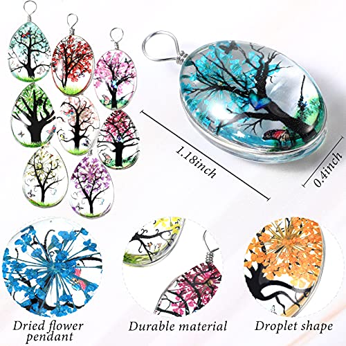 Junkin 12 Pieces Dried Flower Tree Pendant Mixed Colors Transparent Resin Charms Water Drop Glass Beads Lacework Pressed Flower Charms For Necklace Making Jewelry Diy Craft, 0.7 X 1 X 0.3 Inch #TOP1