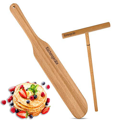 Kuchengerate 3.5" Inch Crepe Spreader Stick & Spatula Turner - Set of 2 [ 3.5" Spreader | 12" Spatula ] Handmade Natural Beechwood Crepe Tools - Pancake Maker Kit - T-Shape Construction