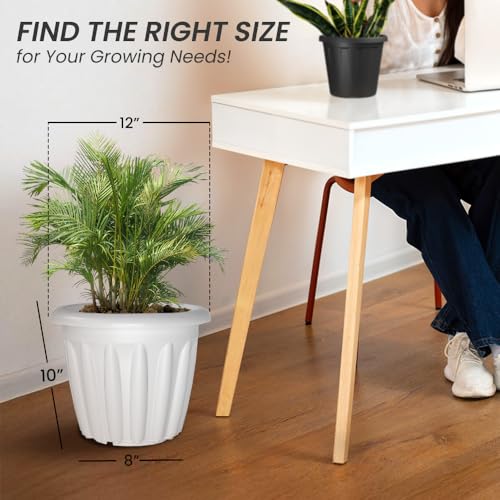 Image of YUCCABE ITALIA SHERA Floot 12 Inch Plastic Flower Pot 3 Piece Set of Round Shape Planter for Home Garden Seedling Planter for pots (White)