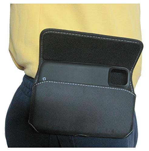 Mgbca Nylon Zerolemon iPhone 11 Pro Max Phone Pouch, Rugged Phone Belt Holder, W/Fixed Holster Belt Clip, Magnetic Closure, for Compatible Zerolemon Battery Case On (Black- Sideways)