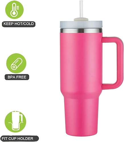 Miniatura 2 de Vaso de 40 onzas con asa y tapa con pajilla, vaso de acero inoxidable con aislamiento térmico, taza de café de viaje, mantiene las bebidas frías y