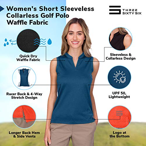 Image of Three Sixty Six Womens Quick Dry Polo Shirt - Sleeveless and Collarless Golf Shirts w / 4-Way Stretch Fabric and UV Protection