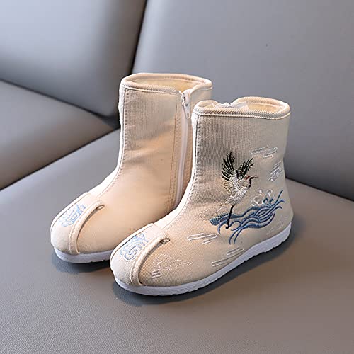 Boys Cloth Shoes Children Embroidered Shoes Boys Hanfu Shoes Boots Chinese New Year Shoes (Beige, 9-9.5 Years Big Kids)3