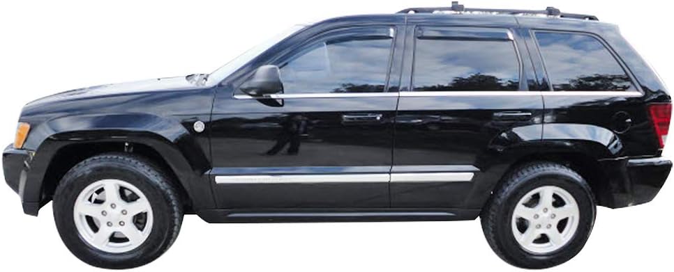 FREEMOTOR802 Tape-on Window Deflectors Compatible with 2005-2010 Jeep Grand Cherokee, Rain Guards Side Window Visors Wind Deflectors Vent Visors Slim Style Smoke Tinted Acrylic 4 Pieces
