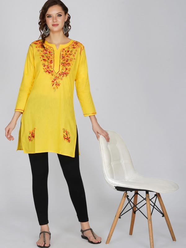 Image of Vahson Designer Hand Lucknowi Chikankari Embroidery Cotton Short Kurti for Women /Girls