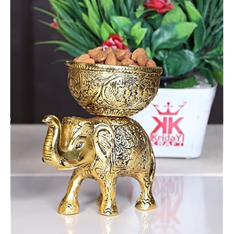 KridayKraft Metal Elephant Dry Fruit Bowl Showpiece Gold Polish for Your Home,Office Table & Gift Article,Animal Decorative Showpiece Figurines. Cover