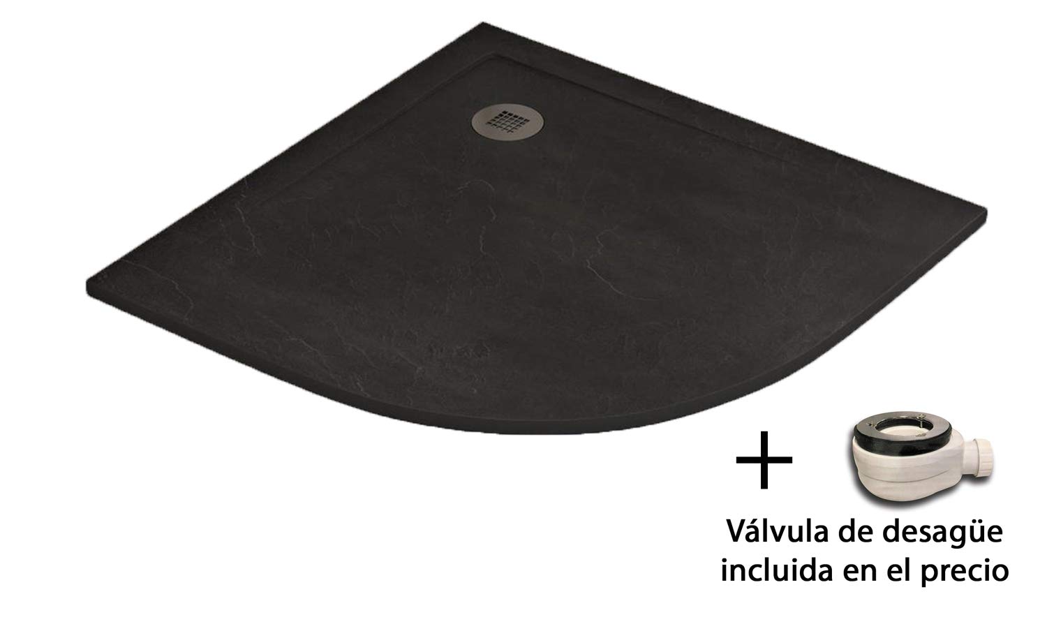 Plato Ducha Resina Semicircular Efecto Pizarra Extraplano, Resistente al Rayado, Antideslizante y Muy Agradable al Tacto. Ideal para Espacios Reducidos 80 x 80 Negro