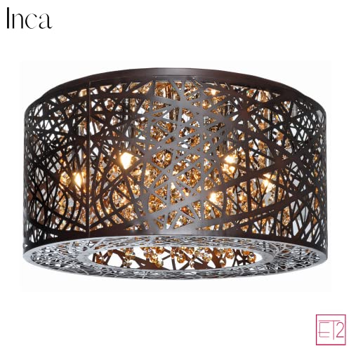 Et2 E21300-10Bz Inca Modern Laser-Cut Sheath With Crystal Drum Flush Mount Ceiling Lighting, 7-Light Xenon 280 Watts, 9"H X 16"W, Bronze #TOP1
