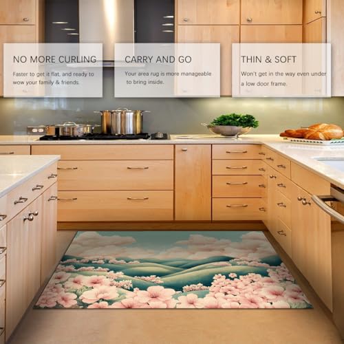 Tapis fleurs de cerisier lavables pour corriger une déco de sol terne