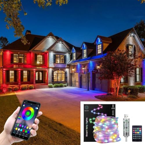 Smart Rainbow LED Permanent Outdoor Light, Smart Rainbow LED Outdoor Lights, Wi-Fi Bluetooth Smart Permanent LED for Outdoor for Outdoor for Halloween, Christmas,Party, Roof, Garden, Holiday (30M)