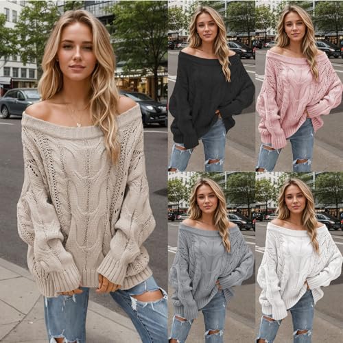 Image of ZAFUL Sweaters for Women Off Shoulder Knit Sweater with Long Sleeve Loose Pullover Jumper Tops