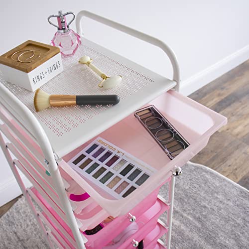 Humble Crew 8 Drawer Rolling Storage Cart with Wheels, Slim Plastic Organizer Trolley for Crafts, Office, School, Makeup & More, Metal Frame, Pink - Image 5