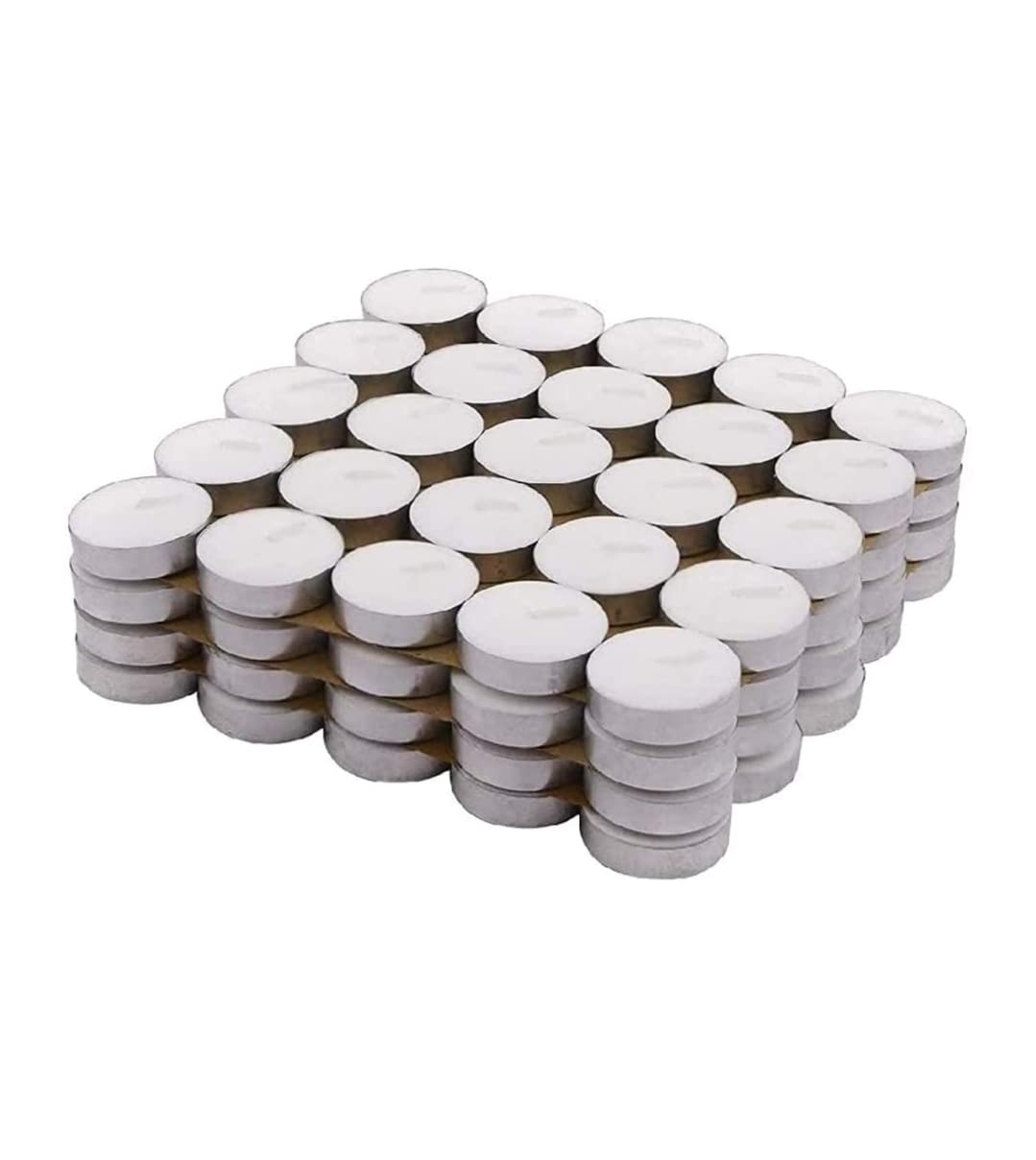 White Tealight Candles| Paraffin Pressed Wax, Smokeless, Unscented, Dripless, Long Lasting Burning for Home Decor, Table Centerpieces, Birthday Parties, Christmas and Pool (Pack of 100)