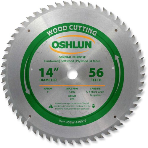 Oshlun SBW-140056 14-Inch 56 Tooth ATB General Purpose Saw Blade with 1-Inch Arbor by OSHLUN - Used condition - US$10.31