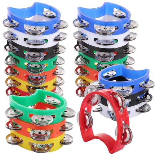APACALI 21PCS Half Moon Tambourine Tambourines for Adults Small Tambourine with 4 Bells Musical Tambourines for Musicians Singers Bands 7 Colours
