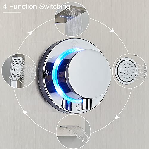 Liujun Led Light Lcd Shower Faucet Bathroom Spa Massage Shower Column System Waterfall Rain Shower Panel With Shelf Tap #TOP5
