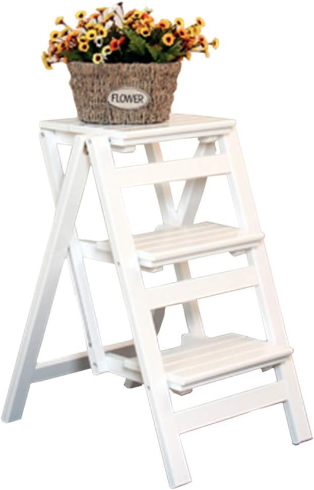 CHEWYNP Easy and Convenient Folding Step Stool,3-Steps Stairway Chair Solid Wood Folding Chair Stepladder Fold up Home Library Kitchen Office Steps Max Load 150Kg,Step Stool with Handle,D