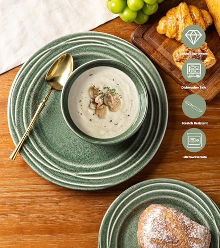 Image of GBHOME Ceramic Dinnerware Sets,12 pcs Embossed Elegant Stoneware Plates and Bowls Sets, Housewarming Wedding Gift | Dishwasher & Microwave Safe | Dishes Set Service for 6