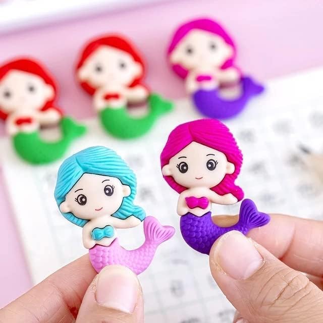 Image of AK Store (Pack of 4) 3D Cute Cartoon Shape Rubber Pencil Erasers, School Stationery for Kids, Boys Girls, Birthday Return Gifts (Mermaids)