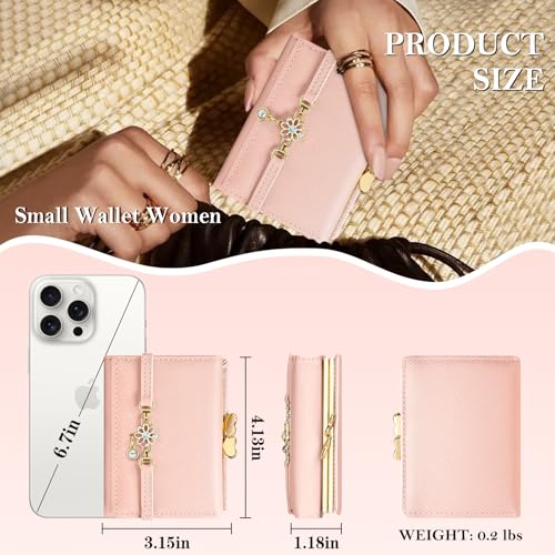 Small Wallets Woman Trifold RFID Blocking Slim Wallet Credit Card Holder Cute Coin Purse with ID Windows (Pink)3