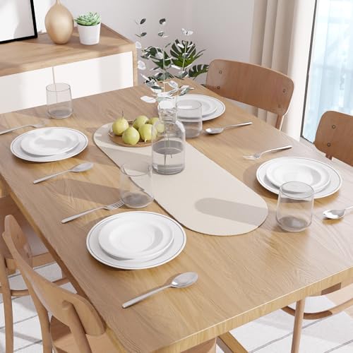 Image of Encasa XO Table Runner for 4 Seater | Handmade Ribbed Style Cotton | 30x91 cm | Off White | for Dining & Center Table