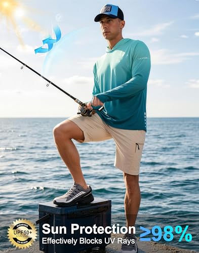Image of Men's Sun Protection Hoodie Shirts Long Sleeve UPF 50+ Swim Shirts for Men Rash Guard Fishing Shirt Quick Dry