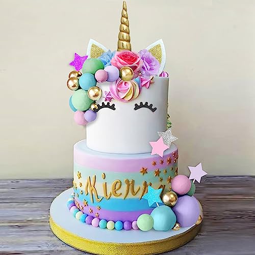 38 PCS Unicorn Cake Topper Unicorn Flower Cake Decorations with Flowers Balls Stars Unicorn Happy...