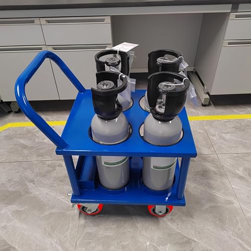 ZIMGOD Oxygen Tank Holder Welding Gas Hand Truck with Tool Slots & Handrail, Oxygen Tank Stand Mobility Trolley Holds 4 Cylinders, Factory Gas Bottle Storage Rack