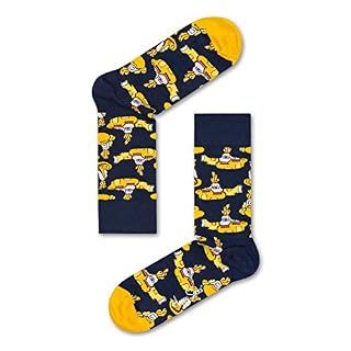 Happy Socks The Beatles Yellow Submarine Chaussettes en coton – 1 paire – Hommes et Femmes – Marine 41-45 - Les Beatles, Paul McCartney, John Lennon, RIngo Starr, George Harrison