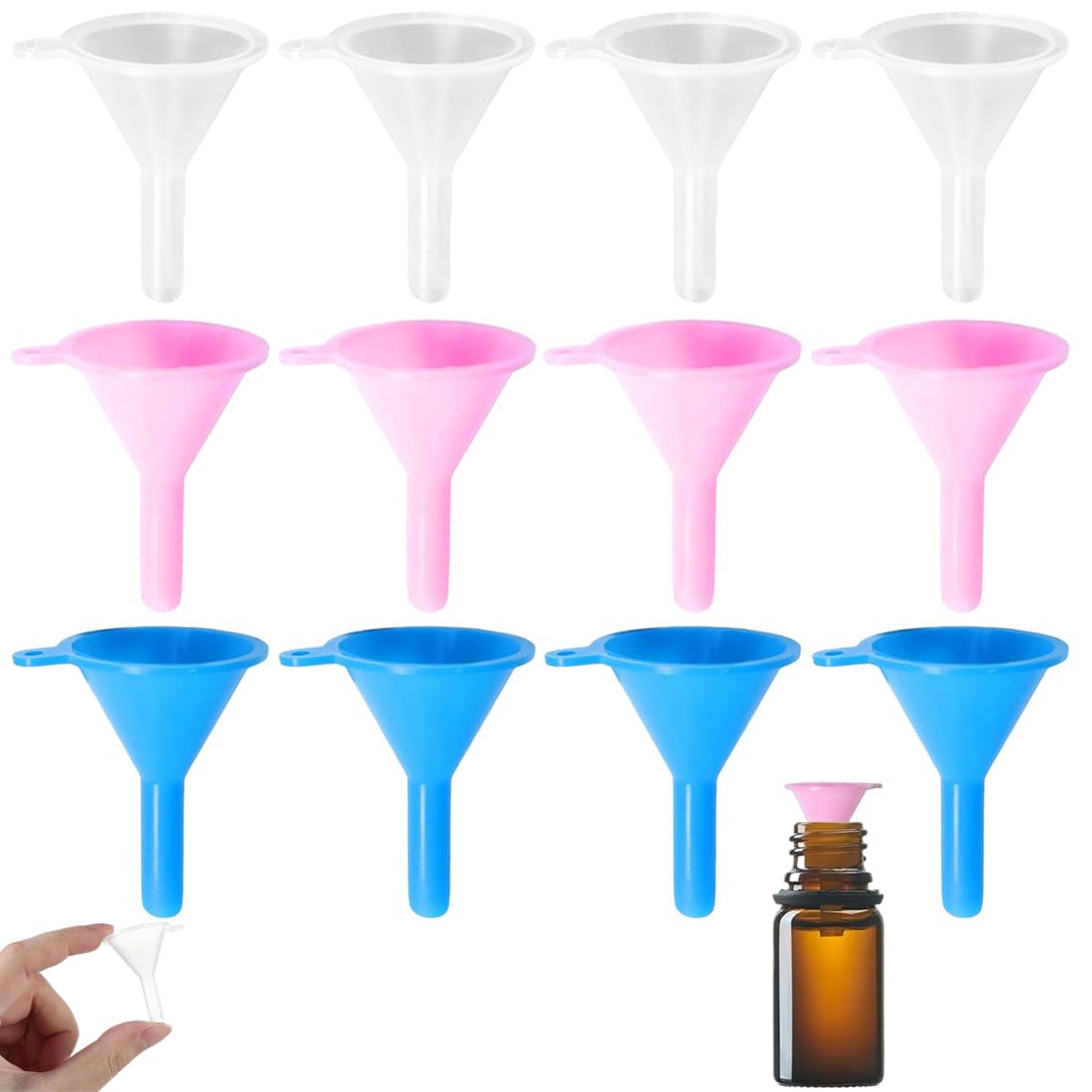 Imbuto piccolo,Piccolo imbuto in plastica, 12 pezzi, mini imbuto per riempire bottiglie, bicchieri, profumi, polveri, oli essenziali, shampoo, sabbia, bottiglie da laboratorio