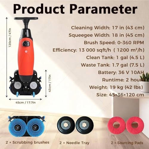 Commercial Electric Floor Scrubber & Tile Polisher, Cordless Carpet Extractor with 360° Rotating Power Scrub Brush, Ideal for Tile, Hard Floors & Concrete Cleaning
