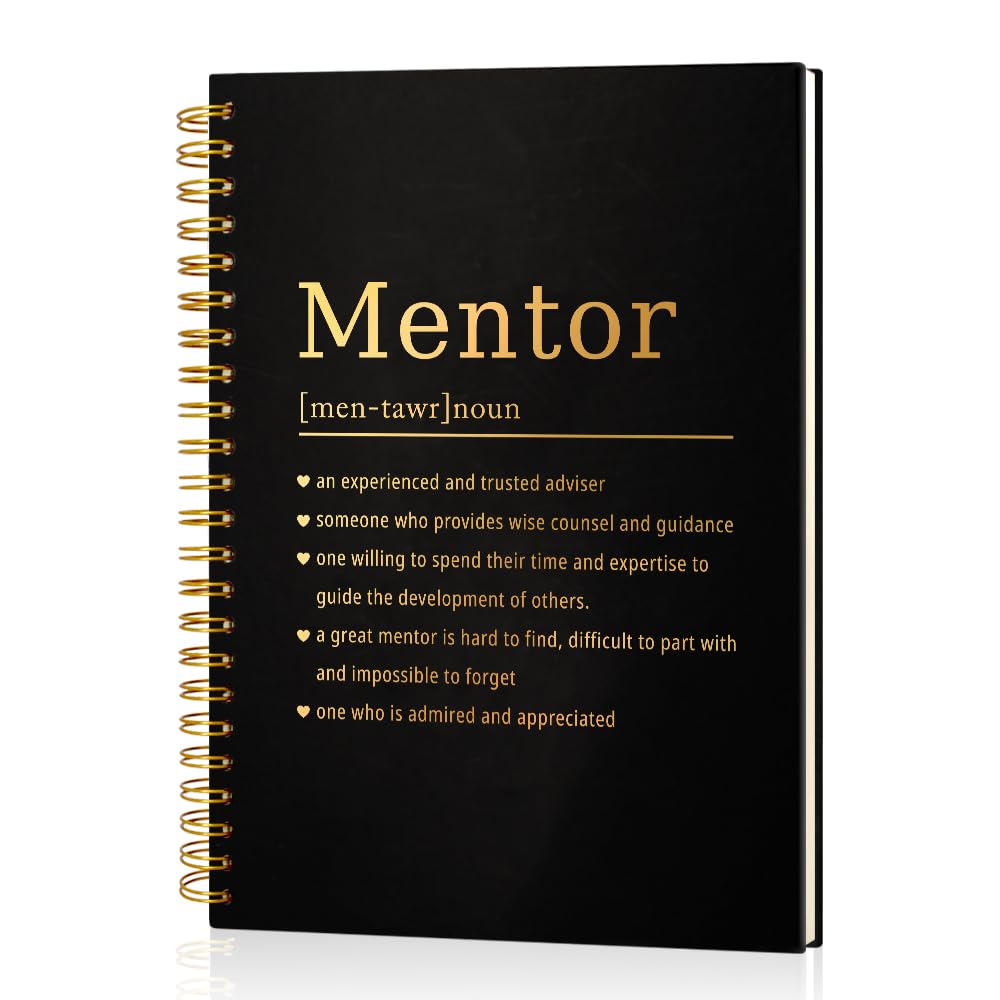 Msticey Mentor Definition 160 Blank Pages Gold Foil Hardcover Spiral Notebook, Thank You Gift for Leader Mentor Teacher, Go Away Gift for Director