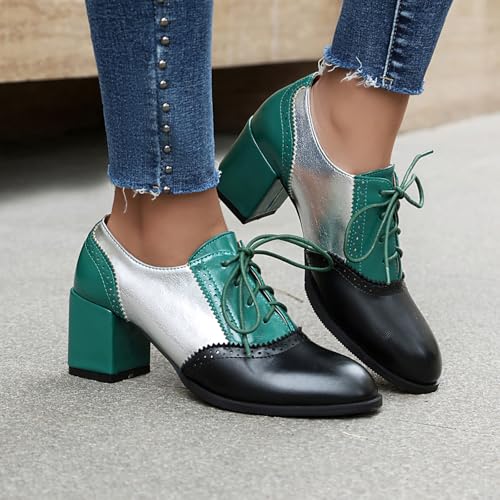 Mixed Colors Vintage Oxfords Lace Up Classic Sewing Brogue for Women Block LowHeel Round Toe Mary Jane3
