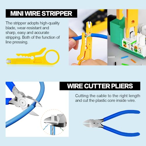 Image of Ethernet Crimping Tool RJ45 /RJ11 Crimp Tools,CAT5 Cat5e Cat6 RJ45 Crimping Tool Kit With Multiply Cable Stripper, Blades,50PCS Cat6 Connectors, 50PCS Boots,Wire Cutter