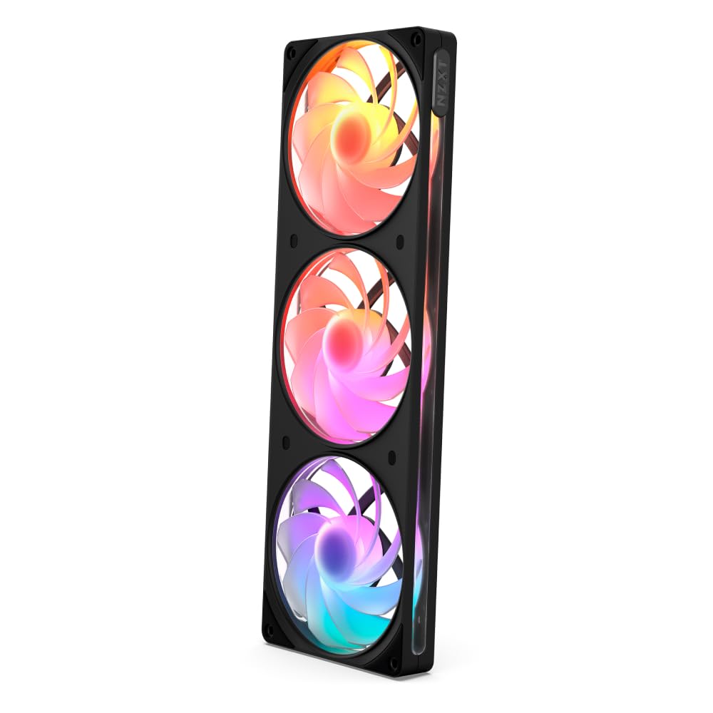 NZXT F360 RGB Reverse - 360mm single-frame Reverse Lüfter - Schwarz | 360mm single-frame Einheit mit drei 120mm Reverse-Blade PWM RGB-Lüftern. Sauberer Airflow für Show-Side-Builds.